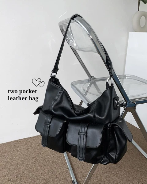 럭키 포켓 레더 빅 숄더백 크로스백